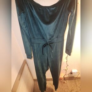 Warm Green Velvet Jogger Jumpsuit